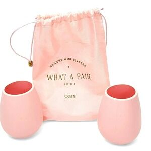 Odeme Silcone Wine Glasses What‎ A Pair Set Of 2 Pink In Gift Bag Wedding Party